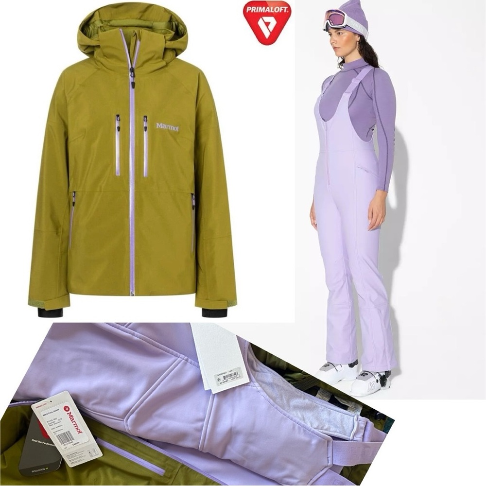 Marmot Military Green Pace Ski Jacket + matching Halfdays Isabel Bib Ski Pants